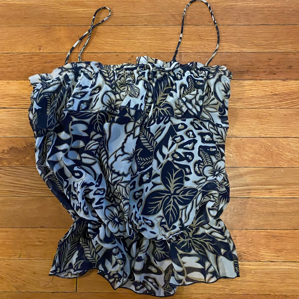 Forever 21 tropical floral strap tank top  M blue